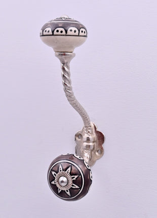 Charcoal Grey Ceramic Knob With Metal Wall Hanger