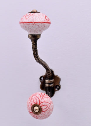 Red Speckled Floral Ceramic Knob With Metal Wall Hanger