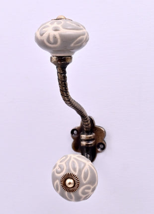 Embossed Grey Ceramic Knob With Metal Wall Hanger