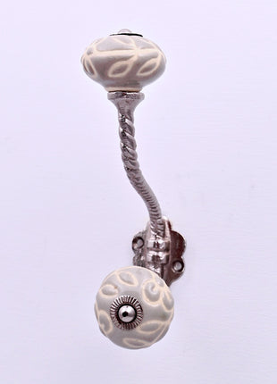 Embossed Grey Ceramic Knob With Metal Wall Hanger