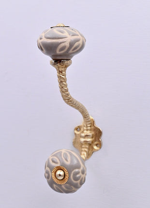 Embossed Grey Ceramic Knob With Metal Wall Hanger