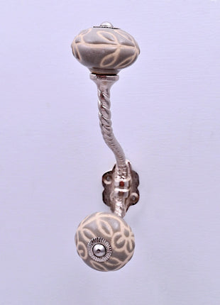 Embossed Grey Ceramic Knob With Metal Wall Hanger