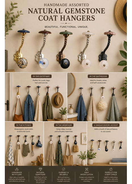 Assorted Handmade Natural Gemstone Design Coat Hanger