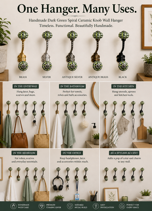 Dark Green Spiral Knob With Metal Wall Hanger