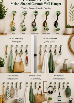 Green Melon Shaped Knob With Metal Wall Hanger