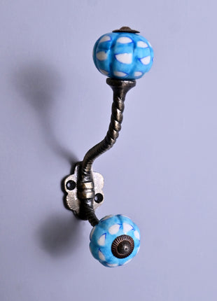 White and Turquoise design Knob With Metal Wall Hanger