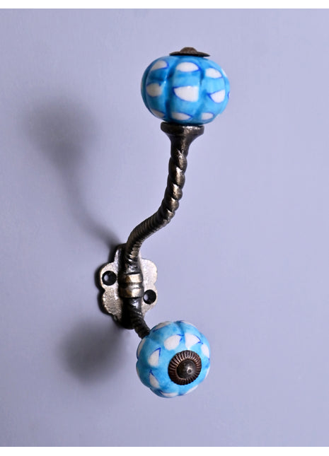 White and Turquoise design Knob With Metal Wall Hanger