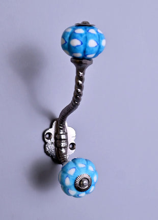 White and Turquoise design Knob With Metal Wall Hanger