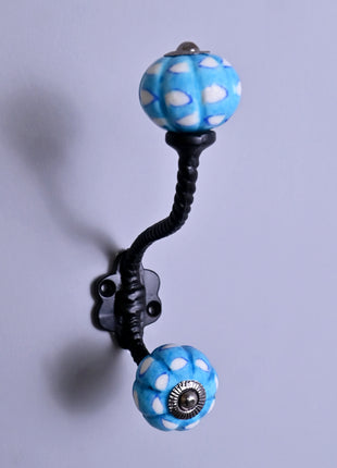 White and Turquoise design Knob With Metal Wall Hanger