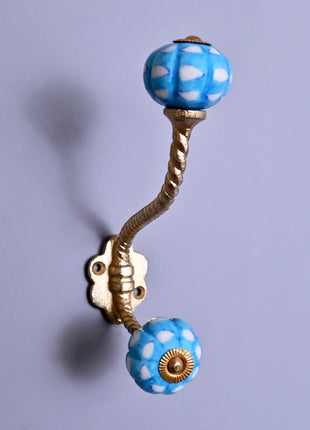 White and Turquoise design Knob With Metal Wall Hanger