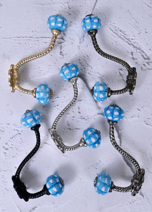 White and Turquoise design Knob With Metal Wall Hanger