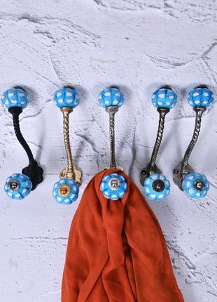 White and Turquoise design Knob With Metal Wall Hanger