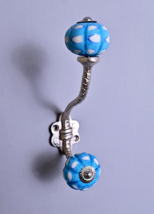 White and Turquoise design Knob With Metal Wall Hanger