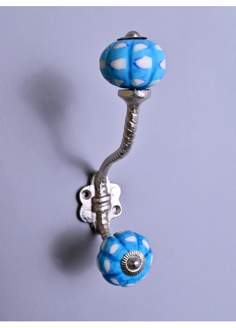 White and Turquoise design Knob With Metal Wall Hanger
