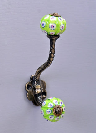 Lime Green Cabinet Knob With Metal Wall Hanger