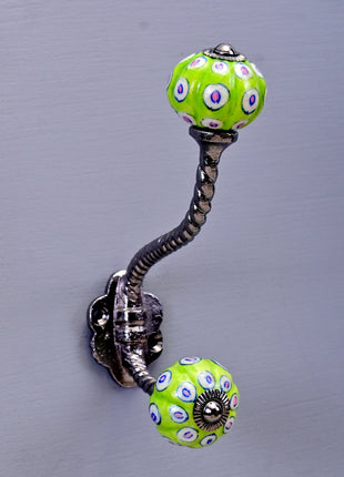 Lime Green Cabinet Knob With Metal Wall Hanger