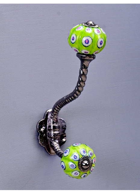 Lime Green Cabinet Knob With Metal Wall Hanger