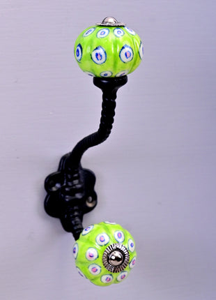 Lime Green Cabinet Knob With Metal Wall Hanger