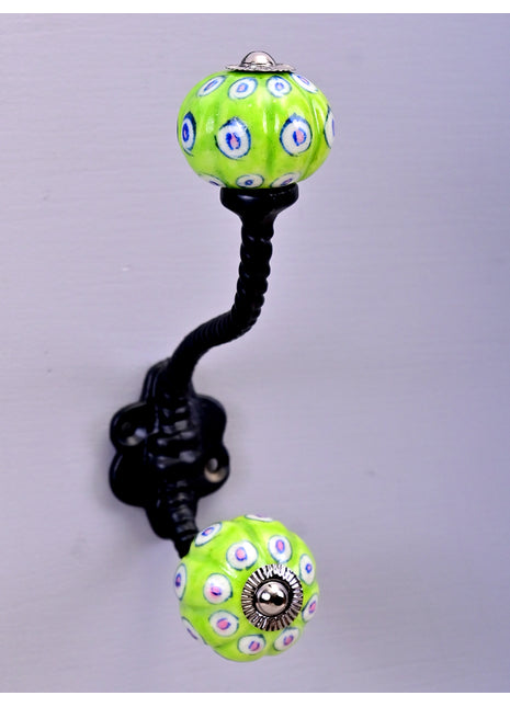 Lime Green Cabinet Knob With Metal Wall Hanger