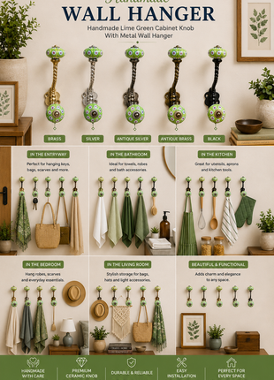 Lime Green Cabinet Knob With Metal Wall Hanger