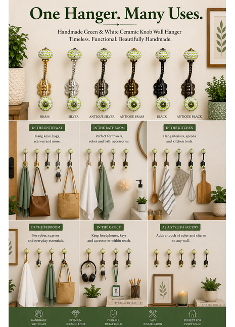 Green And White Knob With Metal Wall Hanger