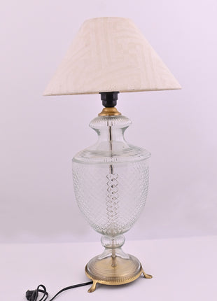 Antique Brass & Diamond-Cut Glass Urn Table Lamp