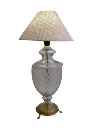 Antique Brass & Diamond-Cut Glass Urn Table Lamp