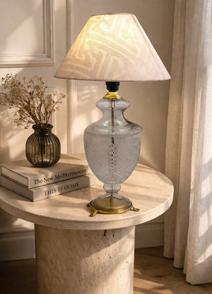 Antique Brass & Diamond-Cut Glass Urn Table Lamp