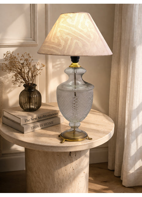 Antique Brass & Diamond-Cut Glass Urn Table Lamp