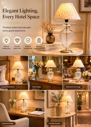 Antique Brass & Diamond-Cut Glass Urn Table Lamp