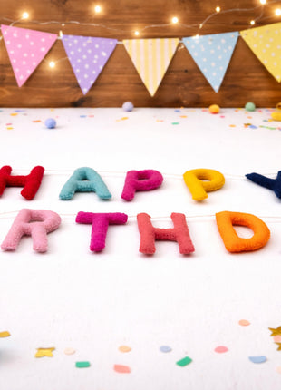 Handmade Wool Felt Happy Birthday Garland – Birthday Party Banner with 8–10 cm Letters