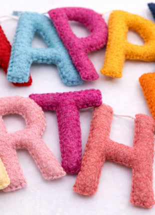 Handmade Wool Felt Happy Birthday Garland – Birthday Party Banner with 8–10 cm Letters