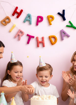 Handmade Wool Felt Happy Birthday Garland – Birthday Party Banner with 8–10 cm Letters