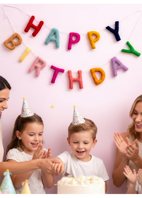 Handmade Wool Felt Happy Birthday Garland – Birthday Party Banner with 8–10 cm Letters