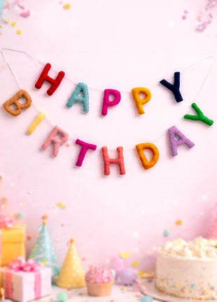 Handmade Wool Felt Happy Birthday Garland – Birthday Party Banner with 8–10 cm Letters