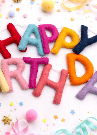 Handmade Wool Felt Happy Birthday Garland – Birthday Party Banner with 8–10 cm Letters