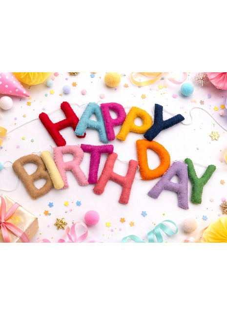 Handmade Wool Felt Happy Birthday Garland – Birthday Party Banner with 8–10 cm Letters