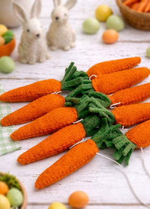 Wool Felt Easter Carrot Garland – Handmade Spring Bunny Decor