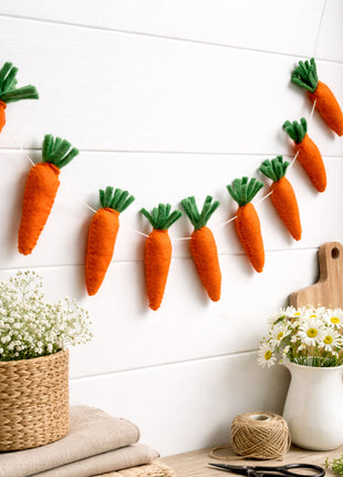 Wool Felt Easter Carrot Garland – Handmade Spring Bunny Decor