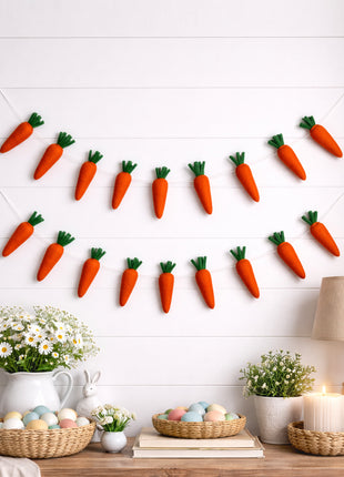 Wool Felt Easter Carrot Garland – Handmade Spring Bunny Decor