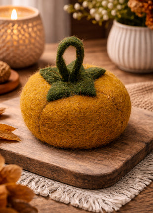 Wool Felt Pumpkin Halloween Decor 4 Inch – Handmade Fall (Set Of Four)