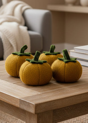 Wool Felt Pumpkin Halloween Decor 4 Inch – Handmade Fall (Set Of Four)