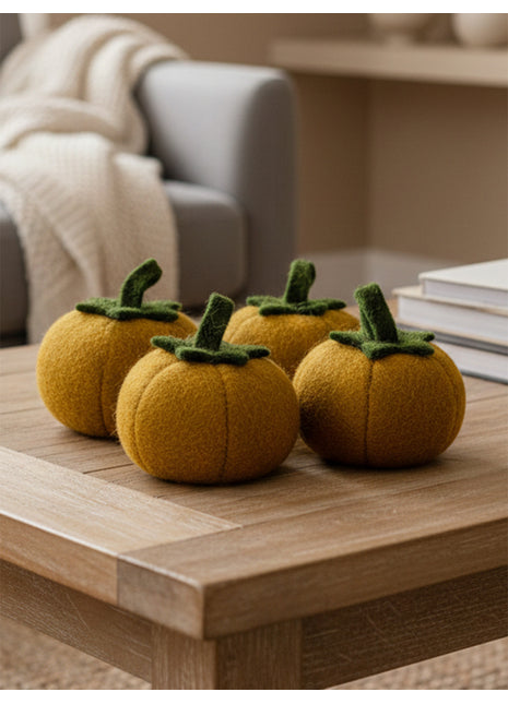 Wool Felt Pumpkin Halloween Decor 4 Inch – Handmade Fall (Set Of Four)