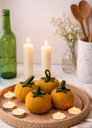 Wool Felt Pumpkin Halloween Decor 4 Inch – Handmade Fall (Set Of Four)