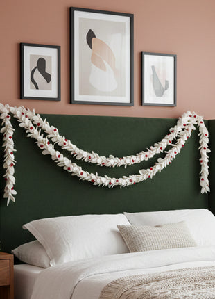 Wool Felt Christmas Leaf Garland 6 Feet White & Red color Décor