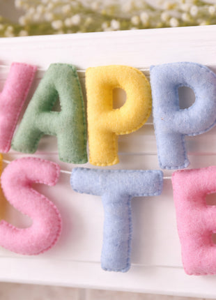 Happy Easter Wool Felt Garland with 8–10 cm Letters