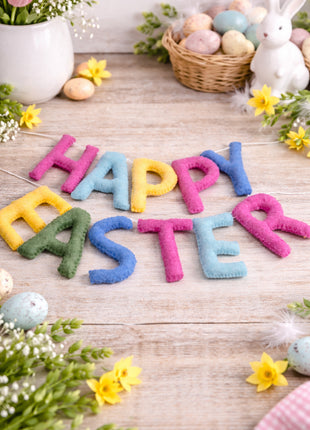 Happy Easter Wool Felt Garland with 8–10 cm Multicolor Letters
