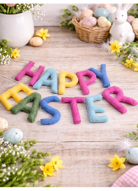 Happy Easter Wool Felt Garland with 8–10 cm Multicolor Letters