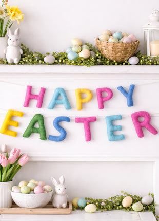 Happy Easter Wool Felt Garland with 8–10 cm Multicolor Letters