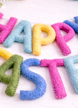 Happy Easter Wool Felt Garland with 8–10 cm Multicolor Letters